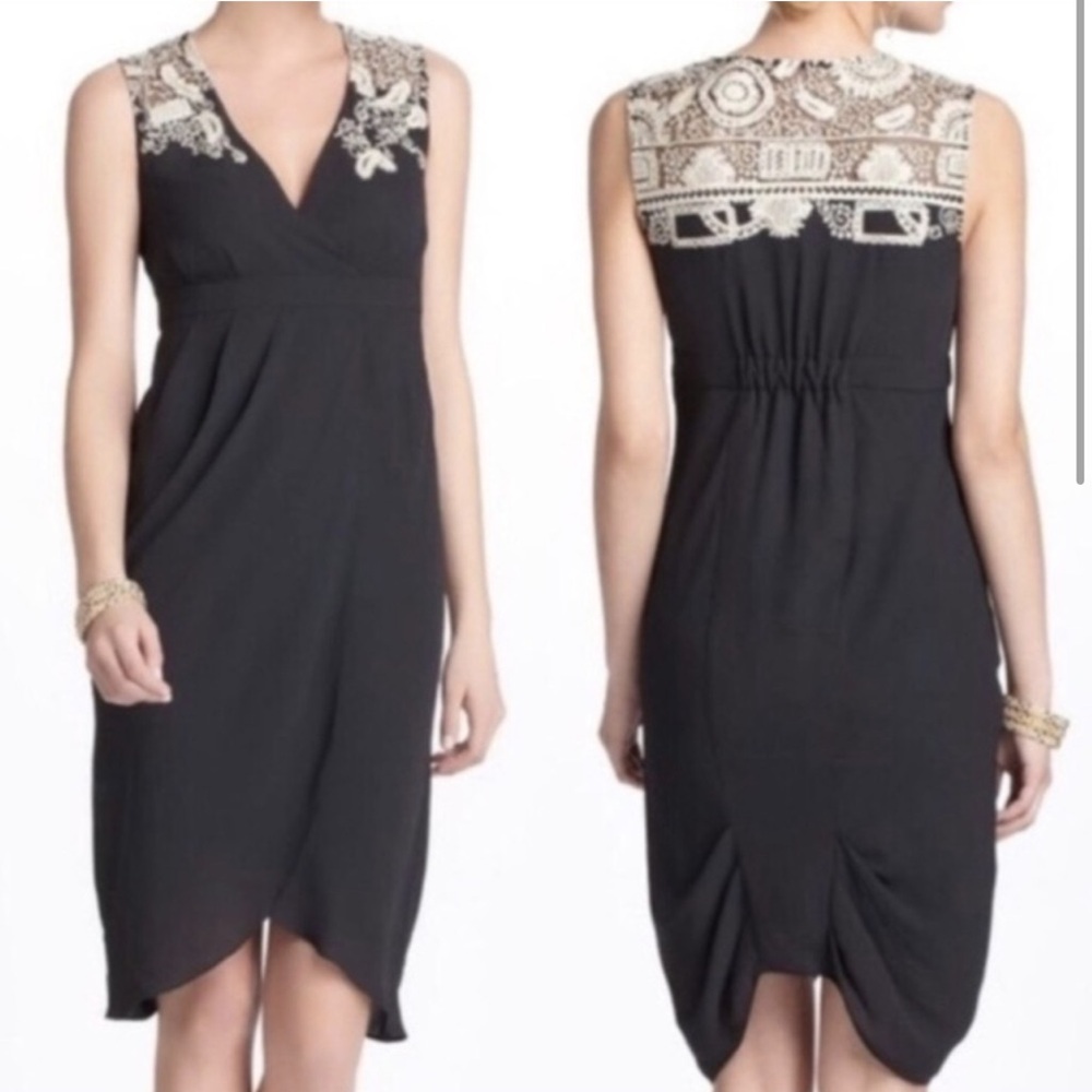 Anthropologie Meadow Rue Embroidered Tulip Black‎ Mini Dress Size 0